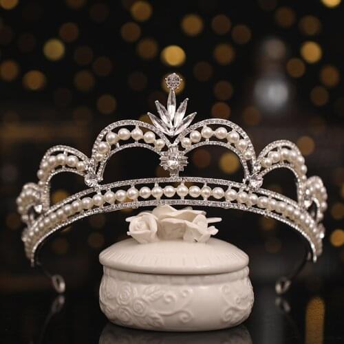 New Deisgn Queen Princess Tiaras And Crowns Wedding Hair Accessories Pearls Crystal Silver Color Diadems Girls Women Jewelry
