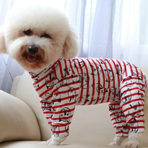 Pet Dog Jumpsuit Thin Printed Long Sleeve Overalls 100%Cotton For Small Dogs Protect Belly Stretchy Pajamas Puppy Clothes Poodle