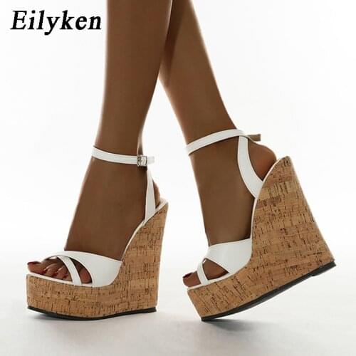 Eilyken 2021 New Summer New White Womens High Heels Sandals Platform Buckle Wedges Front Open Toe Ladies Shoes Size 35-42