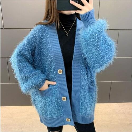 Spring Autumn Jacket Female Loose Western Style Lazy Sweater Cardigan Woman Lantern Sleeve Knitted Autumn Winter Wear Sweaters