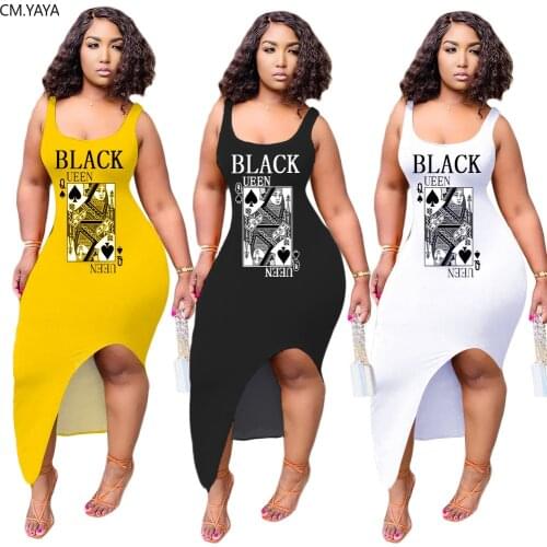 CM.YAYA women poker card black queen side split tank maxi midi dress