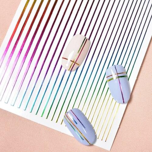 1 Sheet Nail Sticker Gold Silver Stripe Lines 3D Metal Strip Tape Multi-size Adhesive Nail Decoration Sticker DIY Nail Stickers