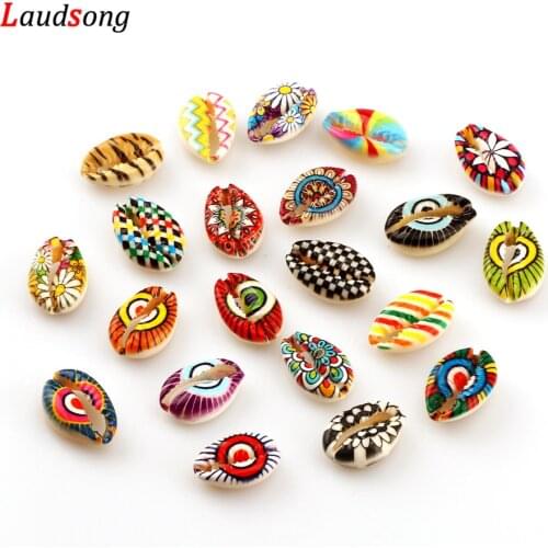 20Pcs 11-22mm Natural Sea Shells Beads Leopard Painted Cowrie Loose Beads For Tribal Jewelry Making DIY Necklace Bracelet