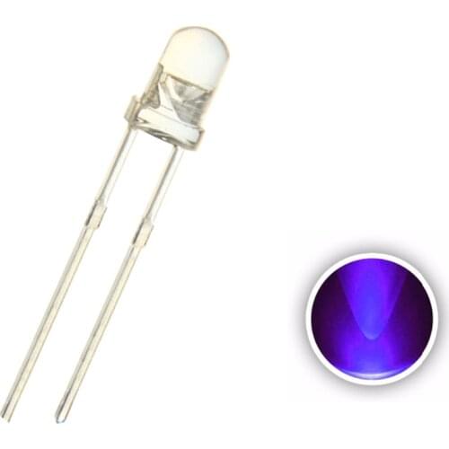 100pcs 3mm UV LED Purple Water Clear Round Ultraviolet Lamp Light Beads Transparent 3v 20ma