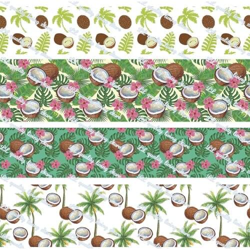 16-75mm Cartoon Coconut Printed Grosgrain Ribbon/16mm Printed Elastic Foe Ribbons DIY Hair Bows Sewing Webbing 50 Yards
