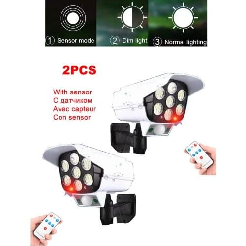 2pcs remote Solar motion sensor lamp Powered Dummy Security Surveillance Waterproof Fake Camera Flashing Red LED Light Video Ant