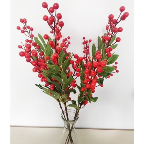 3Psc/lot Red Artificial Foam Berries Fake Flowers Christmas Decoration Wedding Flower Wall Plant Berry Home Display Flowers