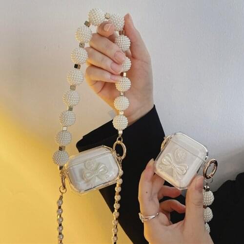 3D Pearl shell Carry chain Earphone Case for Airpods1 2 pro Fashion Apple headphone Protect Cover Hang lanyard decoration women