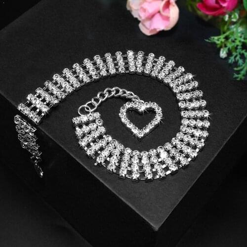 Misterolina 4 Rows Rhinestones Necklace Pet Dog CollarsBling Heart Wedding Cat Collars Accessories Puppy Party Pendant R4X2