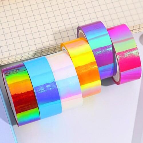 6Rolls/Set Rainbow Laser Washi Tape Glitter Stationery Scrapbooking Decorative Adhesive Tapes DIY Masking Tape School Supplies