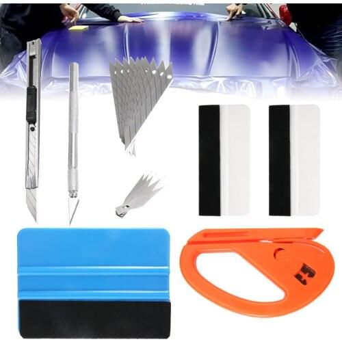 7pcs Carbon Fiber Car Tools Vinyl Wrap Film Sticker Wrapping Tool Auto Window Tint Foil Magnetic Stick Squeegee Razor Scraper