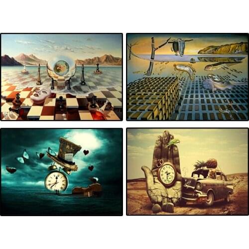Abstract weird poster Salvador Dali surrealism chess board art painting picture on the wall living room decoration