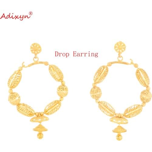 Adixyn TWO DESIGH leaf Shape Earring 24k Gold Color Drop Earrings for Women Africa Jewelry Ethiopian Dubai Bride Wedding Gifts