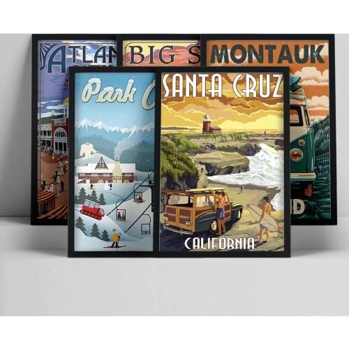 Atlantic City Austin Montana California Montauk New Mexico Utah Vintage Travel Cities Landscape Canvas Posters Wall Art Picture