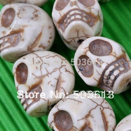 Fashion White Howlite stone Carved Skull Loose Beads 18*17*14mm One Stand tb1006