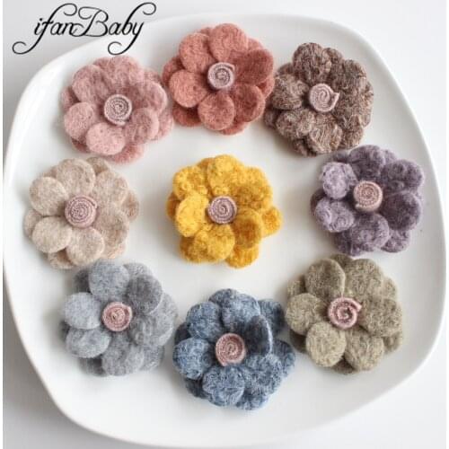 Flat Back DIY Hair Accessories 5cm Felt Wool Flowers With Lollipop in Center Hair Flowers