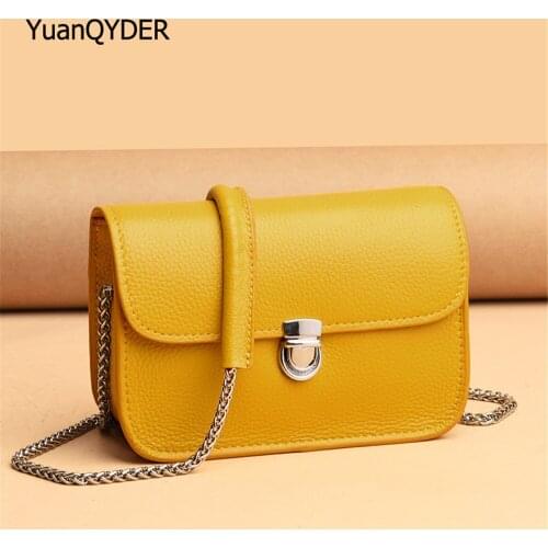 Genuine Leather Designer Ladies Shoulder Bag Fashion Chain Shoulder Strap Design Women Messenger Bags Solid Color Womens Wallet