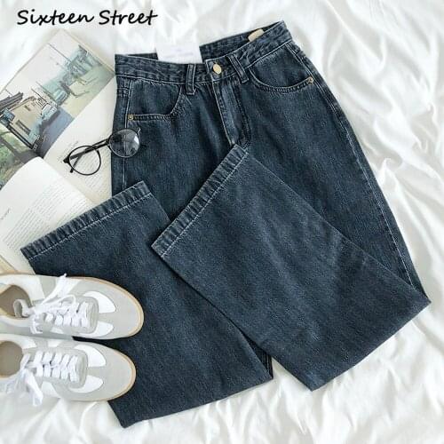 Boyfriend Jeans for Women Washed Black Gray Korean Retro High Waist Loose Simple Casual Straight Leg Denim Trousers Y2k Pants