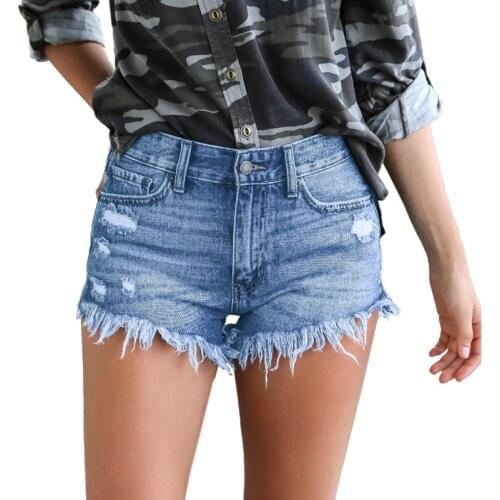 Pantalones cortos vaqueros rasgados elásticos para mujer, desgastados de Vaqueros cintura alta, Vaqueros cortos de estilo urbano