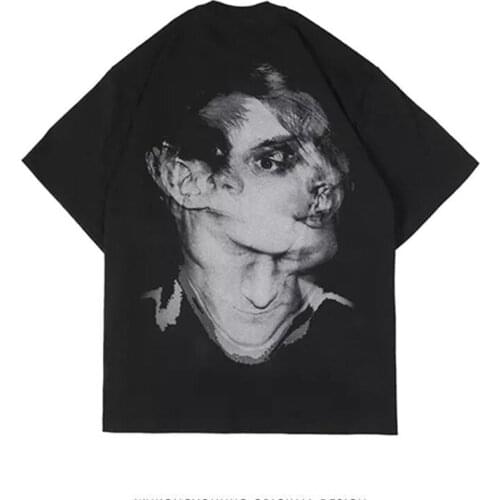 100% Cotton Black Gothic T-Shirt Men Casual Summer Tops Tee Fashion Japan Loose Couple Funny Harajuku T-Shirt Streetwear Boys