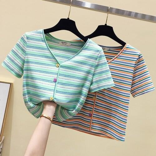 Cotton T Shirt Women Short Sleeve V-Neck Summer Tops New Fashion T-Shirt Woman Clothes 2021 Sexy Tshirt Tee Shirt Femme