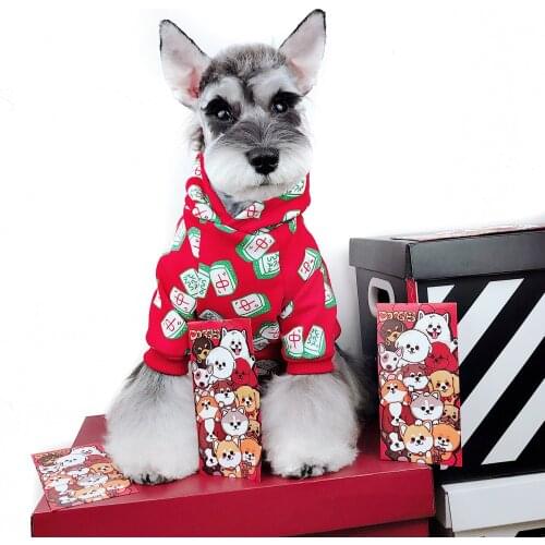 Mahjong Print Dog Pet Cotton Clothes for Small Dogs Pets Clothing French Bulldog Warm Hoodies Autumn Winter Pug Costume S-2XL