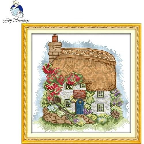 Joy Sunday scenic style Cream cottage fantasy mini Cross stitch Threads screens to embroider