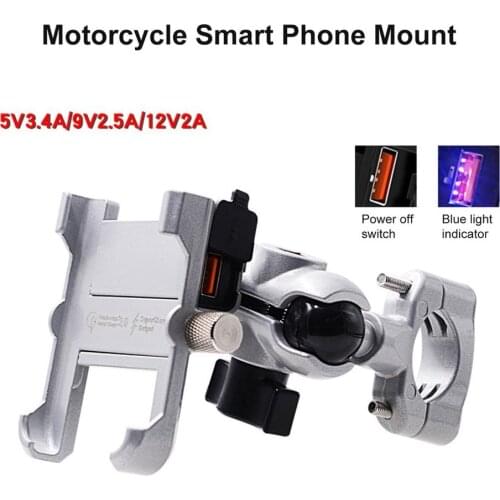Waterproof Metal Motorcycle Smart Phone Mount with QC 3.0 USB Quick Charger Motorbike Mirror Handlebar Stand Holder