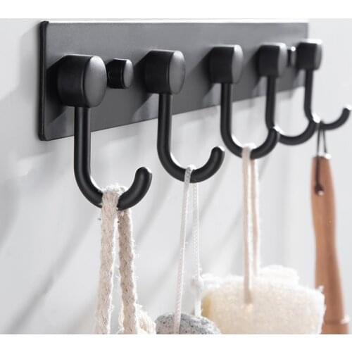 Towel Hooks Wall Mounted Robe Hooks Aluminum Alloy Towel Holder Bathroom hook New Arrival Black/White 4-6 Hooks