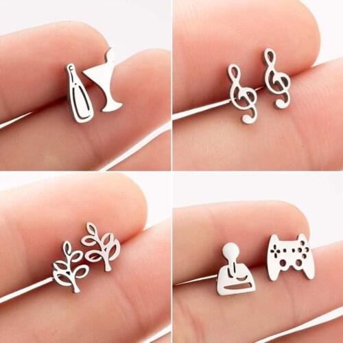 Mini Music Earings Fashion Jewelry for Women Girls Minimalist Leaf Cup Bottle Earrings Game Controller Studs Children Punk Gift