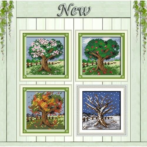 Four seasons scenery flowers decor painting Counted printed on fabric Cross Stitch Needlework kits DMC 14CT 11CT Embroidery Sets