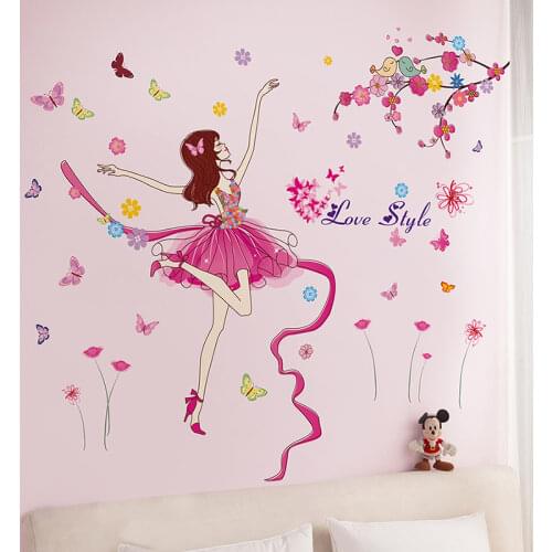 [SHIJUEHEZI] Ballet Dancer Wall Stickers Cartoon Girl Dancing Wall Decals for Kids Room Baby Bedroom Nursery Home Decoration