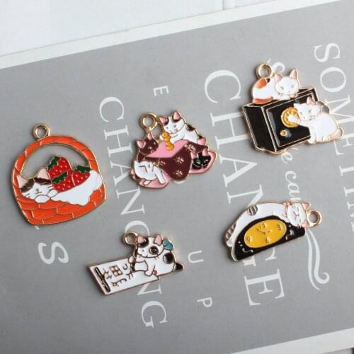 Newest Kawaii Animal Cat jewelry DIY Charms 10pcs Gold Tone Plated Zinc Alloy Metal Necklace Bracelet Earring Handbag Pendants