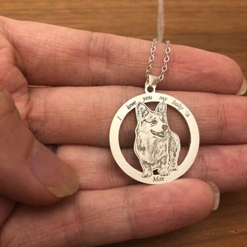 Animal Photo Custom Hollowed Circle Silver Pendant Necklace 925 Silver Round Necklace Engrave Name Upper and Down Memorial Gift