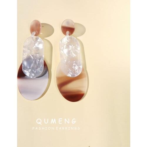 QUMENG Euramerican Hyperbole geometric long Earrings For Women vintage Big Acrylic Beautiful personality sweet stud Earrings