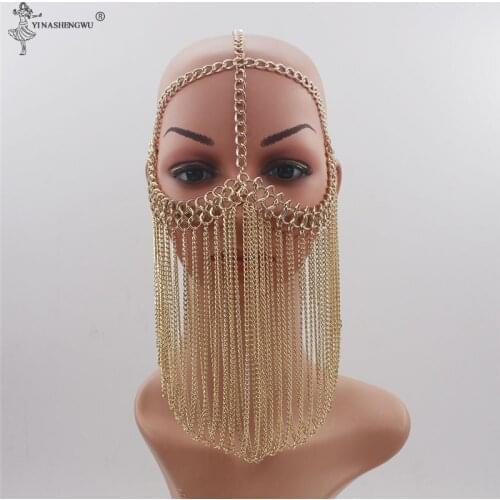 Luxury Fashion Women Punk Multi Layer Chain Pendants Metal Head Chain Jewelry Forehead Headband Chunky Gold Color Hair Jewelry