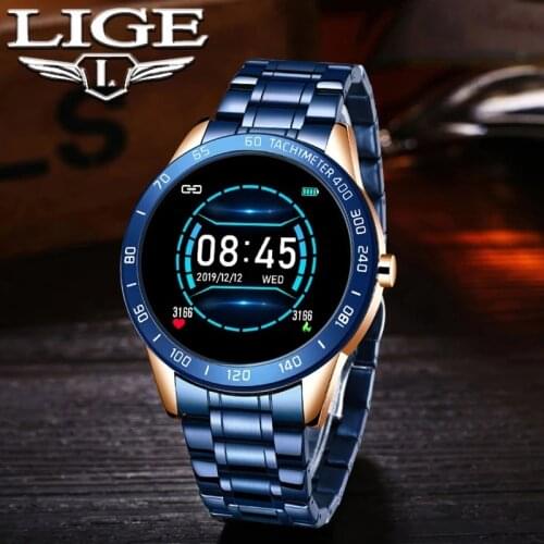 LIGE Steel Band Smart Watch Men Heart Rate Blood Pressure Monitor Sport Multifunction Mode Fitness Tracker Waterproof Smartwatch