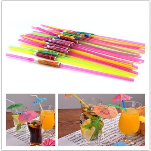 30pcs Umbrella Cocktail Drinking Straws Tropical Cocktail Straws Disposable Juice Drinking Straw Hawaii Beach Party Bar Decor