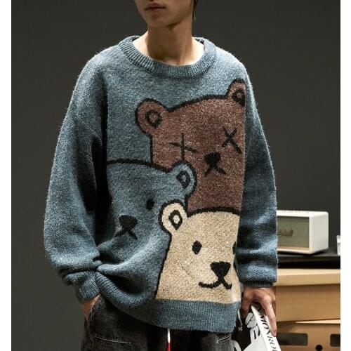 Cartoon Bear Sweater Men Winter Men Clothing Fashion Long Sleeve Knitted Pullover Sweater Oversized 2020 New Cotton Coat women