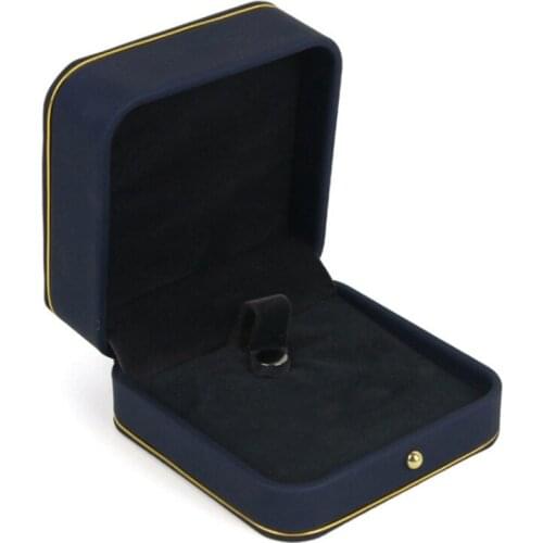 Navy Wedding Ring Box with Gold Rim Engagement Valentine Love Birthday Gift Jewelry Charm Bracelet Boxes Packaging Case