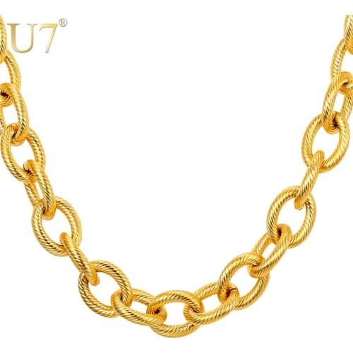 U7 Big Circle Chains Black Gun Gold Color Stainless Steel 13MM Chain Choker Chunky Necklace For Men Jewelry Kpop Statement N562