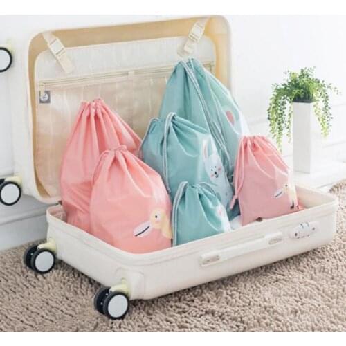 Cartoon Pattern Waterproof Storsge Bag Drawstring Bag Travel Portable Clothes Shoes Storage Arrangement Home Organizer