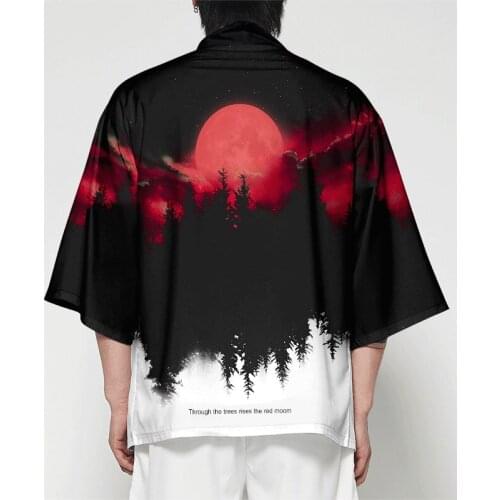 Harajuku Japanese Moon Kimono Cardigan Men Samurai Costume Clothes Kimono Jacket Women Mens Forest Kimono Shirt Streetwear