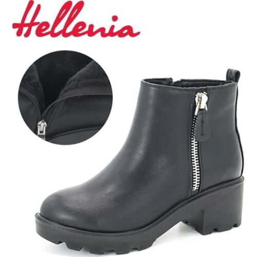 Hellenia Winter shoes Boots Woman Sneakers Real wool fur Lining Fashion Platform Women Shoes Ankle Classic Zipper PU leather