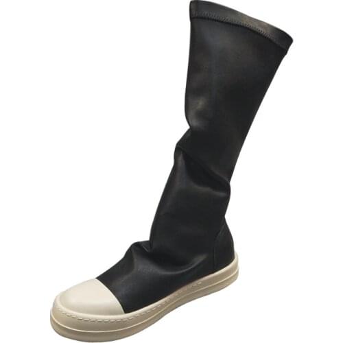 Men Casual Boots Luxury Trainers Knee-High Spring Male Black Pu Riding Fashion Rome Boots Brand Flats Shoes