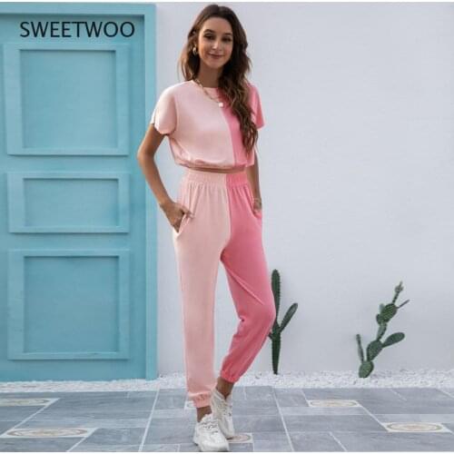 Jumpsuit women 2021 new Europe fashion left shoulder double color suits Rompers Womens Slim Jumpsuits
