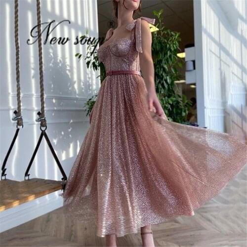 Dubai Glitter Sweetheart A-Line Prom Dresses Rose Golden Evening Dress Abendkleider 2021 Robe De Soiree Women Evening Wear Gowns