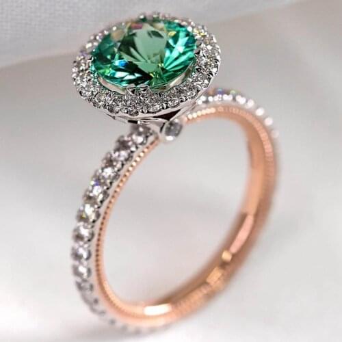 Gorgeous Round Green Stone Women Wedding Rings Micro Paved Crystal Zircon Noble Gift Lady Engagement Ring Classic Jewelry