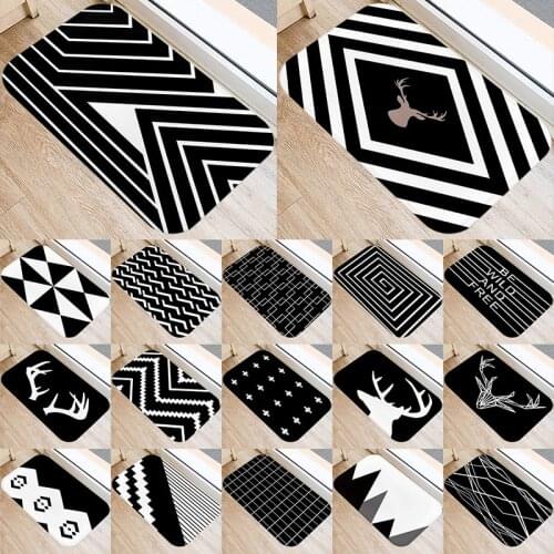 1Pcs Nordic Black Geometric Kitchen Entrance 40*60 Door Mat Coral Velvet Carpet Doormat Indoor Floor Mats Anti-Slip Rug 48231