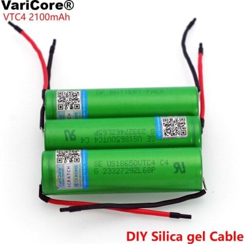 3pcs VariCore New 100% Original 3.6V 18650 US18650VTC4 2100mAh VTC4 20A 30A Rechargable battery discharge + DIY Silica gel cable